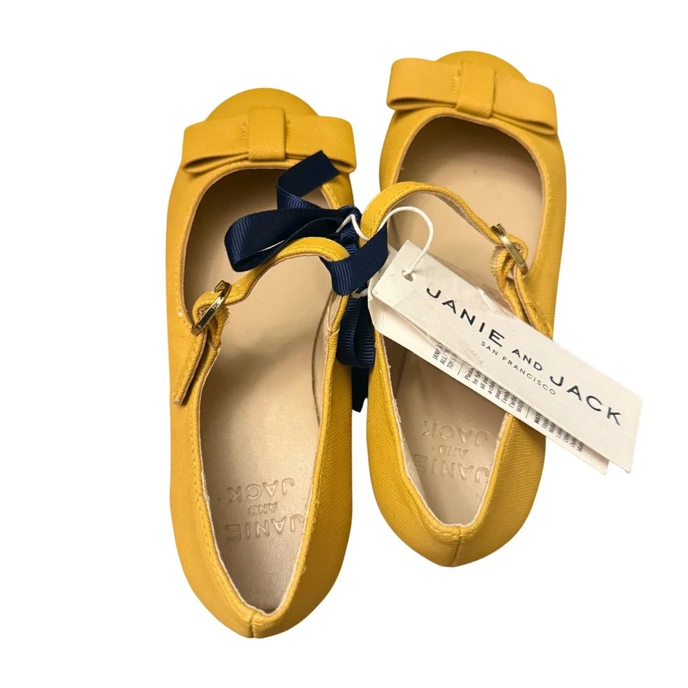 Janie and Jack Kids Mustard Yellow Bow Mary Jane Flats Shoes Girls 12 New w Tags